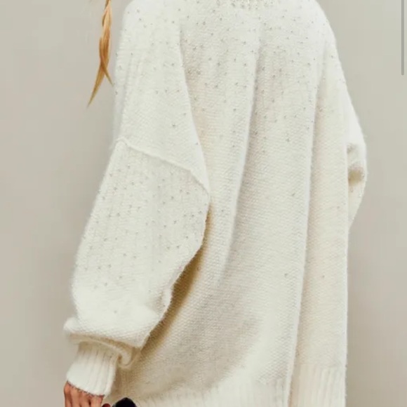 Free People Chart The Stars Sweater Fuzzy Knit Embellished Jeweled Details Ivory - Picture 2 of 6